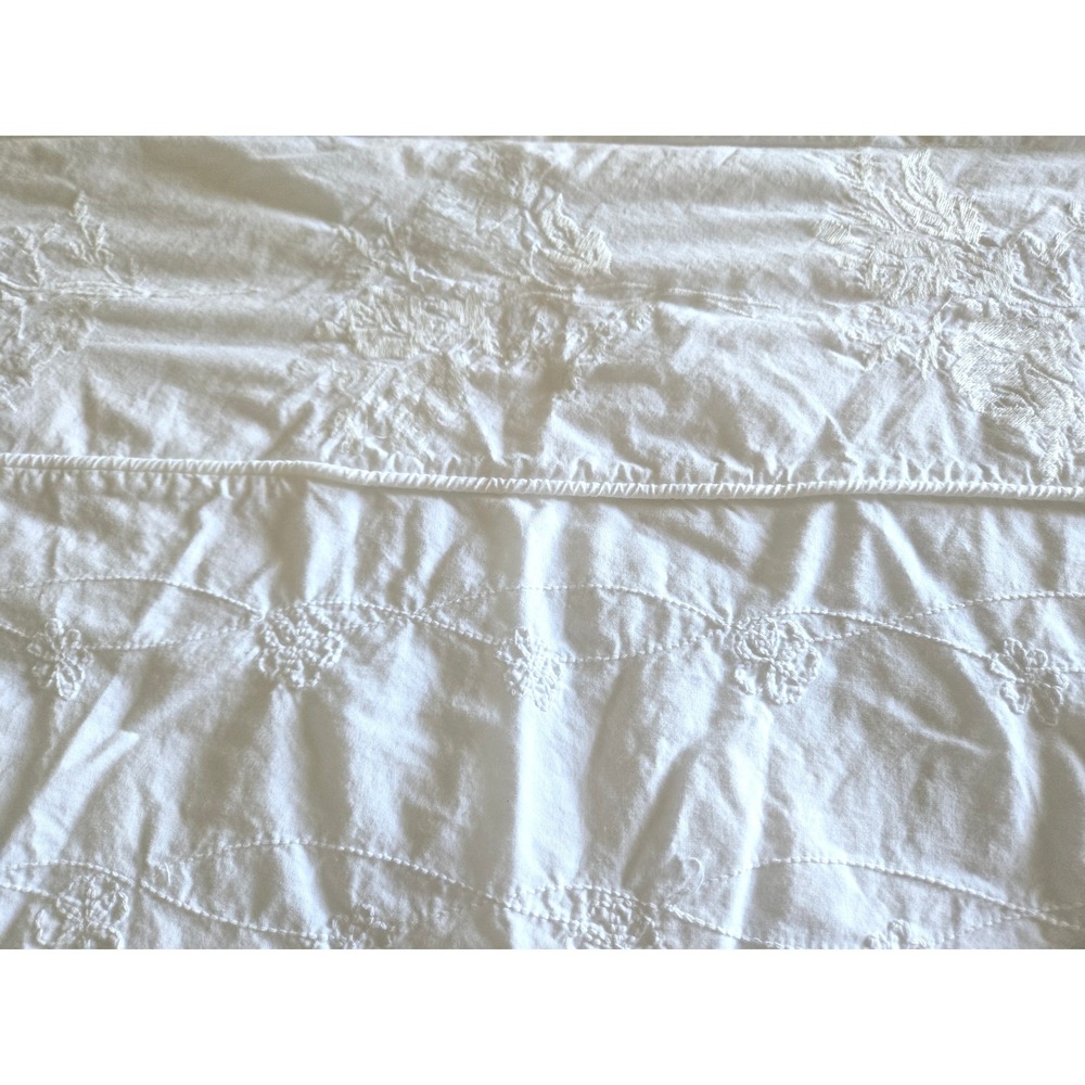 Simply Shabby Chic White Embroidered Floral 100% Cotton Queen Duvet Cover Button - Picture 9 of 9